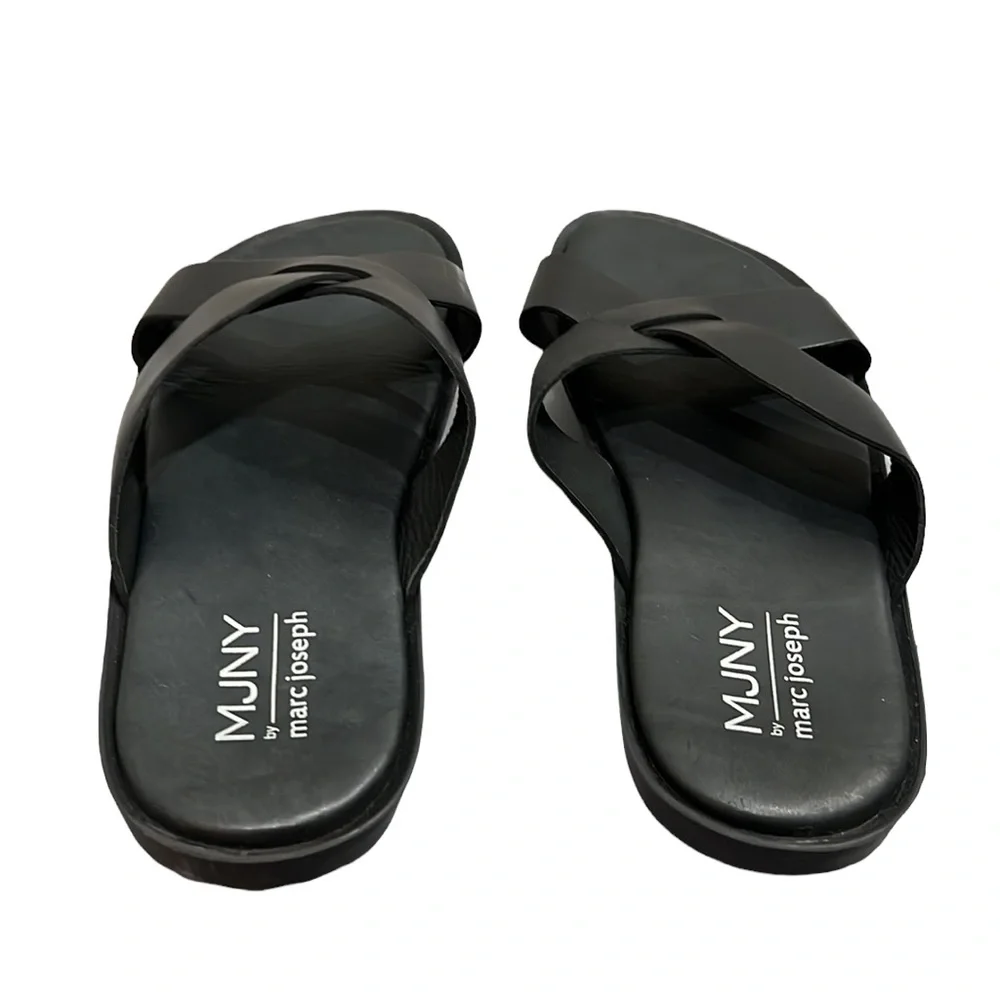 Marc Joseph New York Leather Slip on Criss Cross Slide Sandals Size 10.5